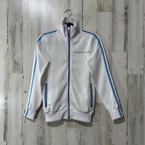 G-Star Raw Sporty White Varsity Jacket with Blue Stripes Slim Fit